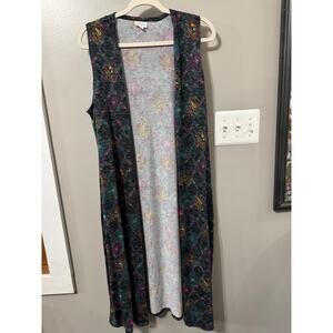 LuLaRoe JOY Duster Sz Medium Split Sides Long Lenth Black Teal Purple NWT